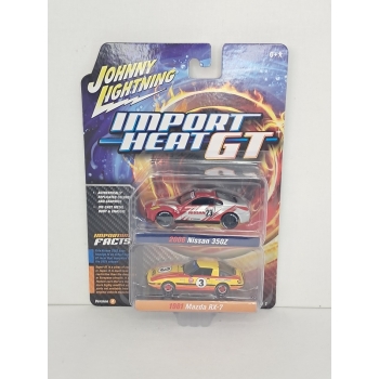 Johnny Lightning 1:64 Nissan 350 Z 2006 red silver & Mazda RX-7 1981 yellow
